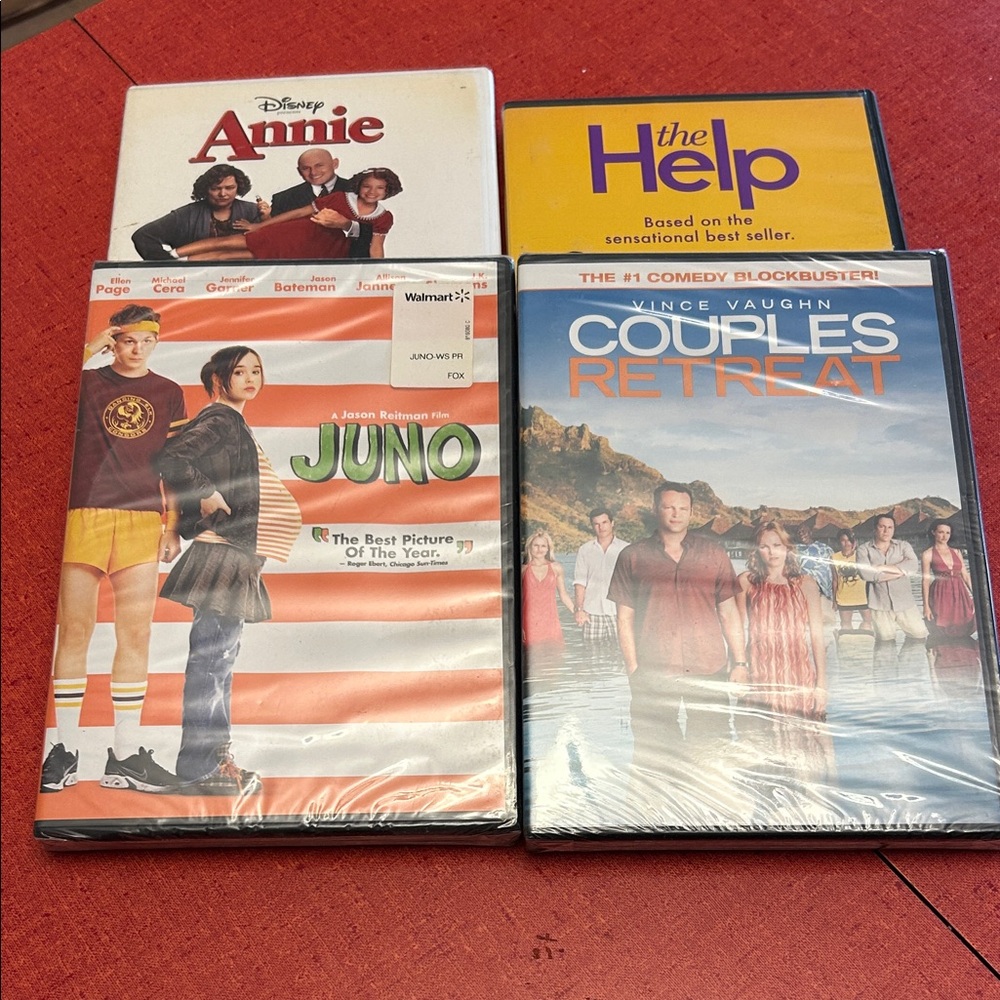 2 used and 2 new DVD Movie Collection: Annie, The Help, Juno, Couples Retreat